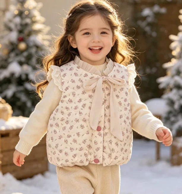 Girl Waistcoat 2026 Spring and Autumn New Childrens Clothing Korean Style Girl Baby Sweet Lace Binding Broken Flower Waistcoat