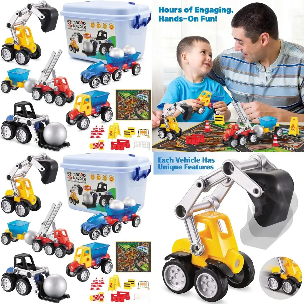 Kit de vehículo magnético STEM de 72 piezas: tapete de juego educativo y señales de tráfico para niños de 3 a 8 años