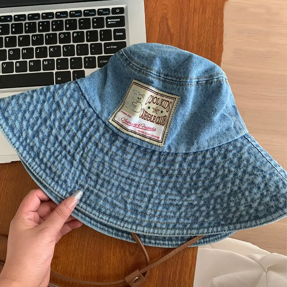 عادية كبيرة الحواف الدنيم قبعة بحافة واقية من الشمس واسعة أجنحة الجينز صياد قبعة قناع الكورية نمط واقية من الشمس قبعة الفتيات #3