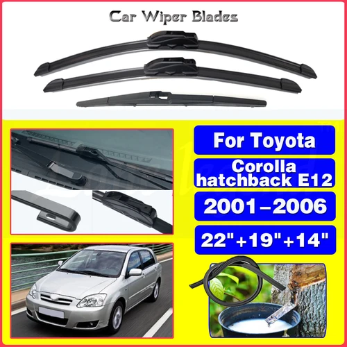 Para Toyota Corolla hatchback E12 2001 - 2006 limpiaparabrisas delantero trasero limpiaparabrisas ventana 2004 2005 22 ""19"" 14""