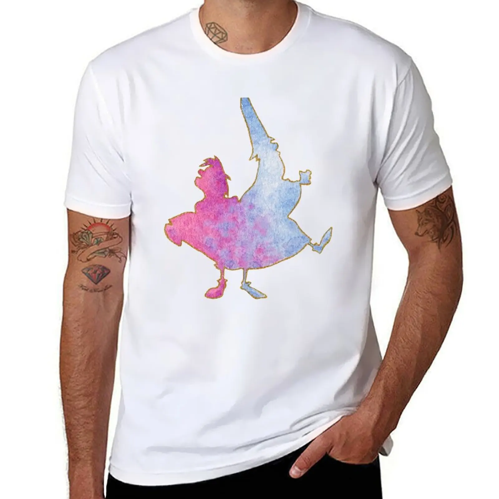 

Watercolor Silhouette The Sword In The Stone Merlin and Madam Mim T-Shirt Plus Size Summer Short Sleeve T-Shirt