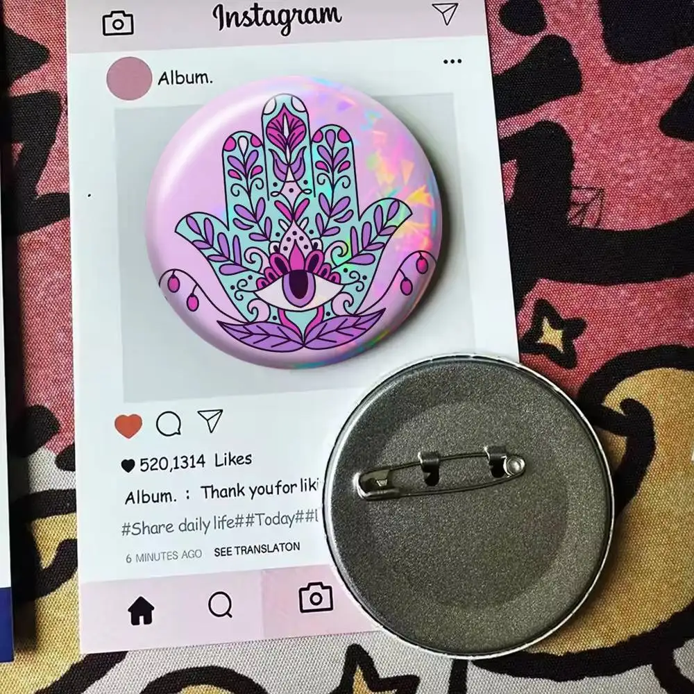 Hamsa Hand Of Fatima Art   Badge 25 32 44 58 75 mm Round Fans Collect Friends Gifts Brooch Souvenir