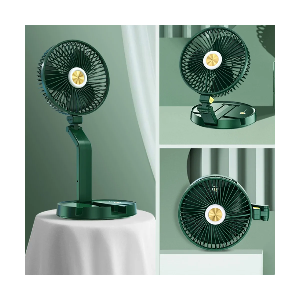 พัดลมตั้งโต๊ะแบบใช้แบตเตอรี่แบบชาร์จไฟได้, ความเร็ว 3 ระดับและความสว่าง 3 ระดับ, พัดลมติดผนังแบบพับได้แบบชาร์จเร็วสำหรับห้องนอน, สำนักงาน-HIM