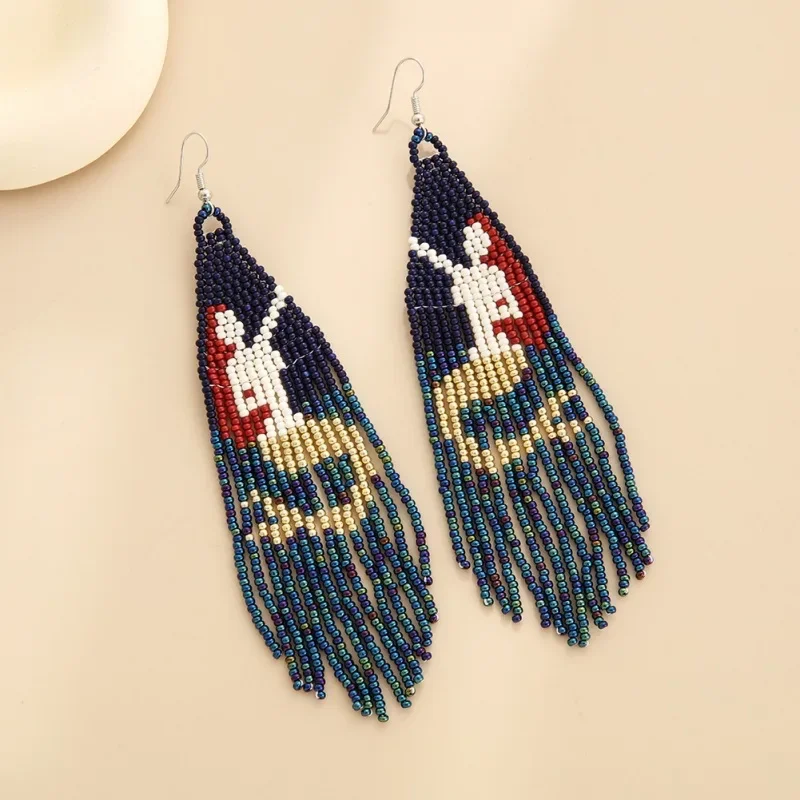 Rice bead earrings Tassel Originality Mermaid Design Hand knitting Bohemia Alloy Fashion Simple Beaded earrings