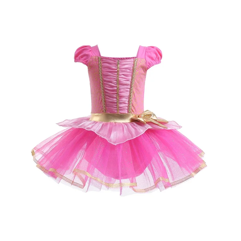 

Pink Color Ballet Tutu Leotards Toddler Girls Short Sleeve with Glitter Skirt Dance Ballerina Outfit with Bow Cospaly Dress