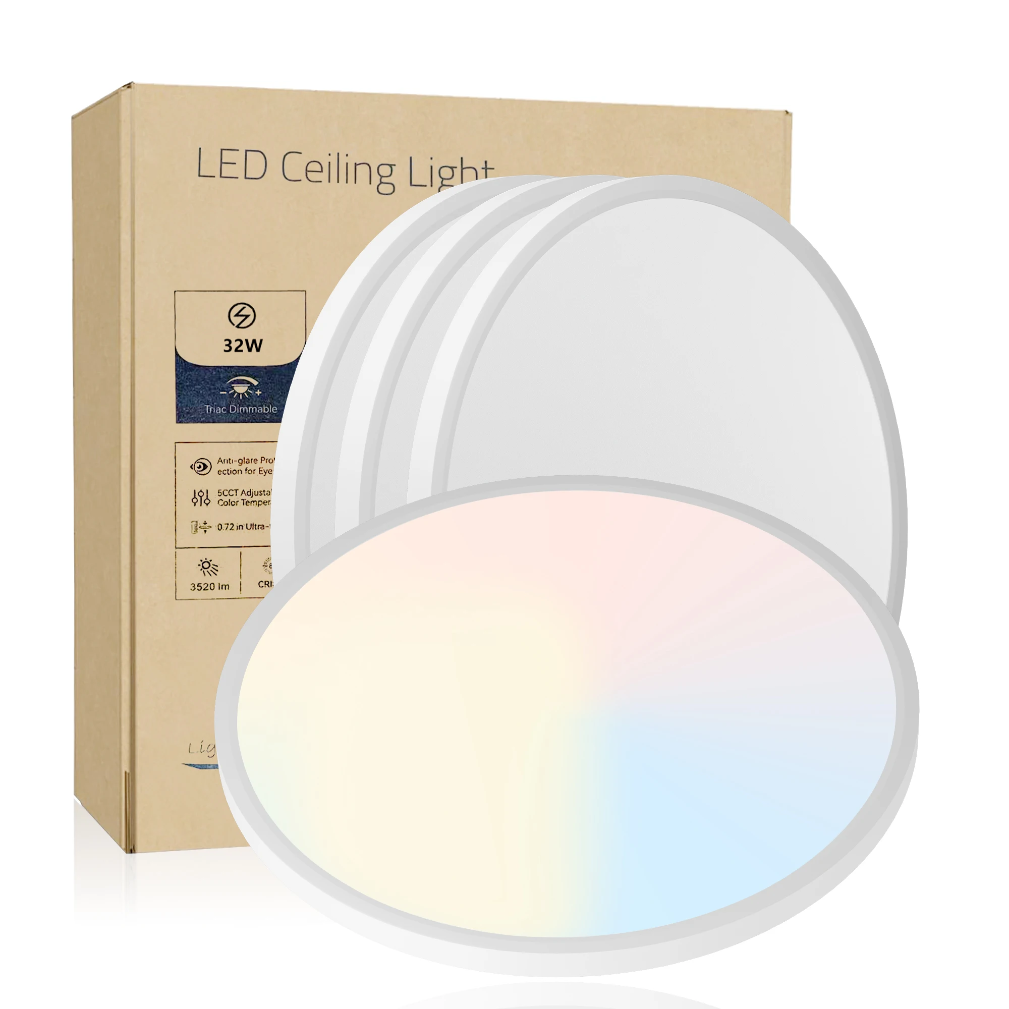 

4PK 16 Inch LED Flush Mount Ceiling Light, 32W, 3520LM, 2700K-6500K 5 CCT Selectable Super Slim Low Profile Ceiling Light