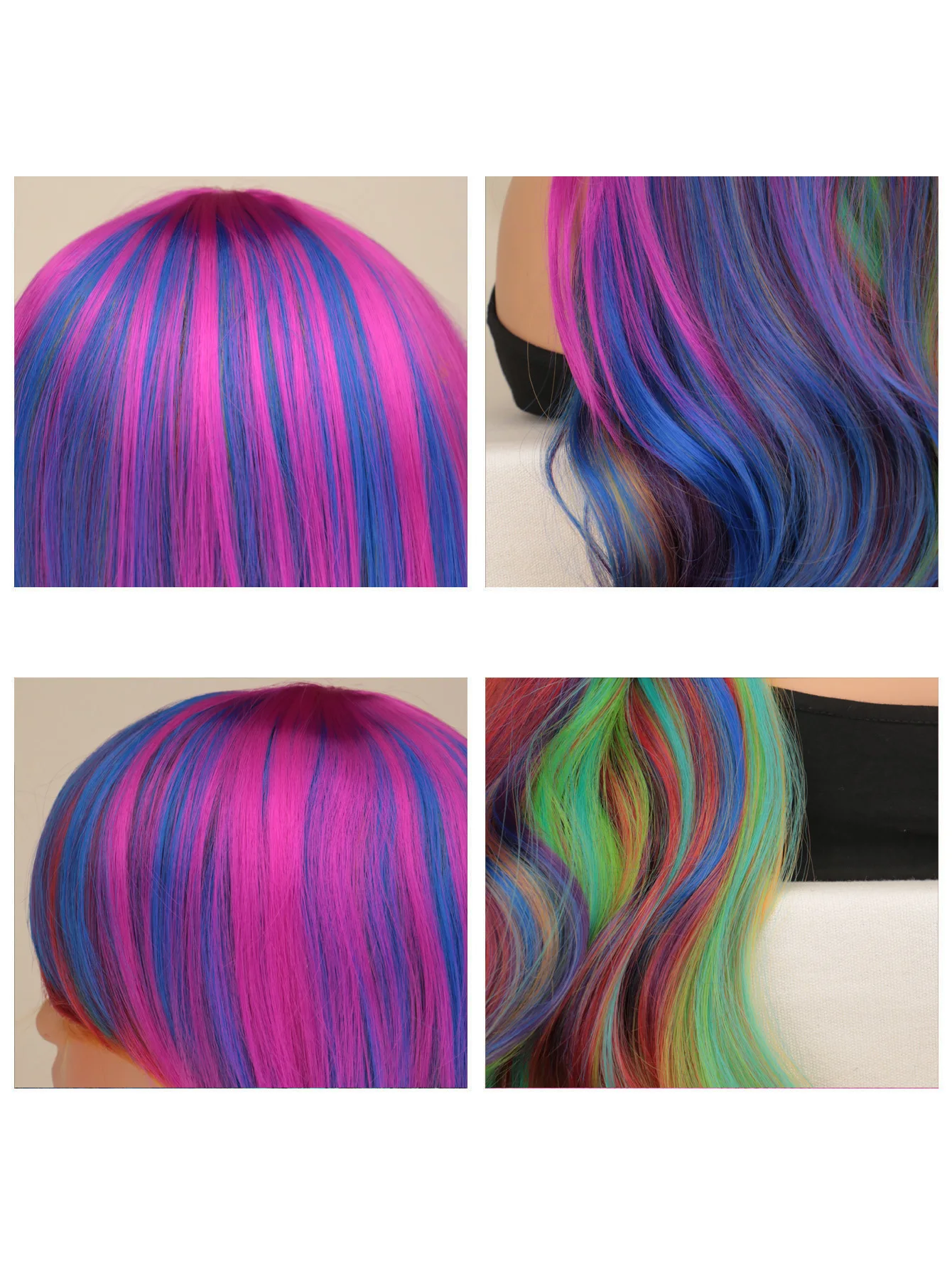 Rainbow Color Long Curly Hair Wig for Women Girls with Bangs Cosplay Party Costume Accessory Perfect for Halloween