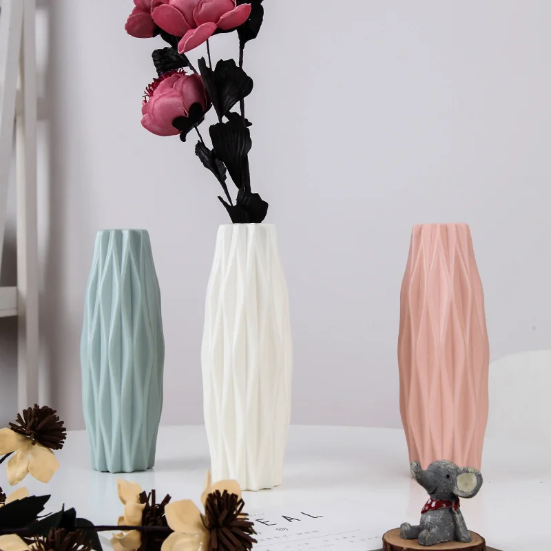 Modern Flower Vase Plastic Vases for Flowers White Pink Plastic Vase Flower Pot Basket Nordic Home Living Room Decoration