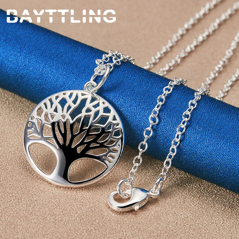 New 925 Sterling Silver 16-30 Inches Fine Round Tree of Life Necklace Women Fashion Gifts Wedding Charm Party Jewelry