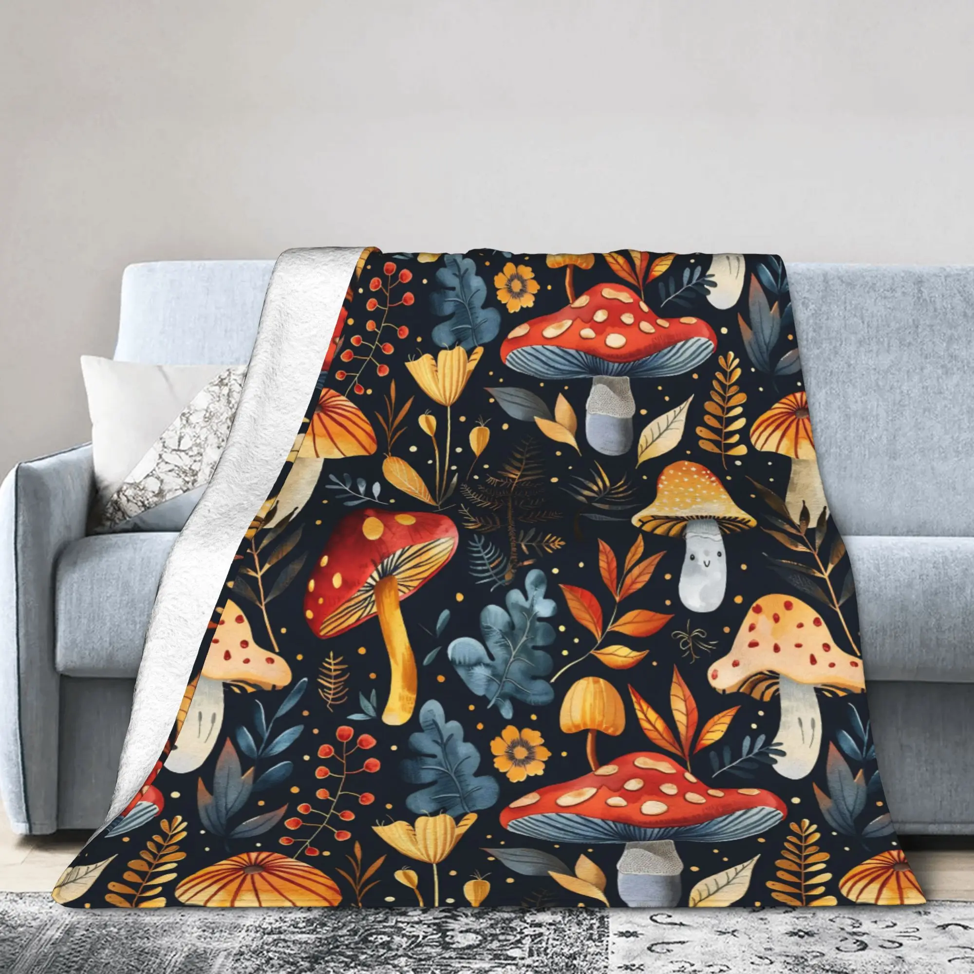 Psychedelic Mushrooms Forest Fuzzy Blankets  Funny Throw Blanket for Home 200x150cm Bedspread
