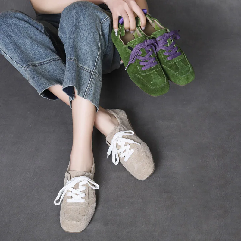 

Spring New Models First-layer Cowhide Low-heeled Soft-soled Women's Shoes Matte Leather Casual Lace-up Lightweight Flats