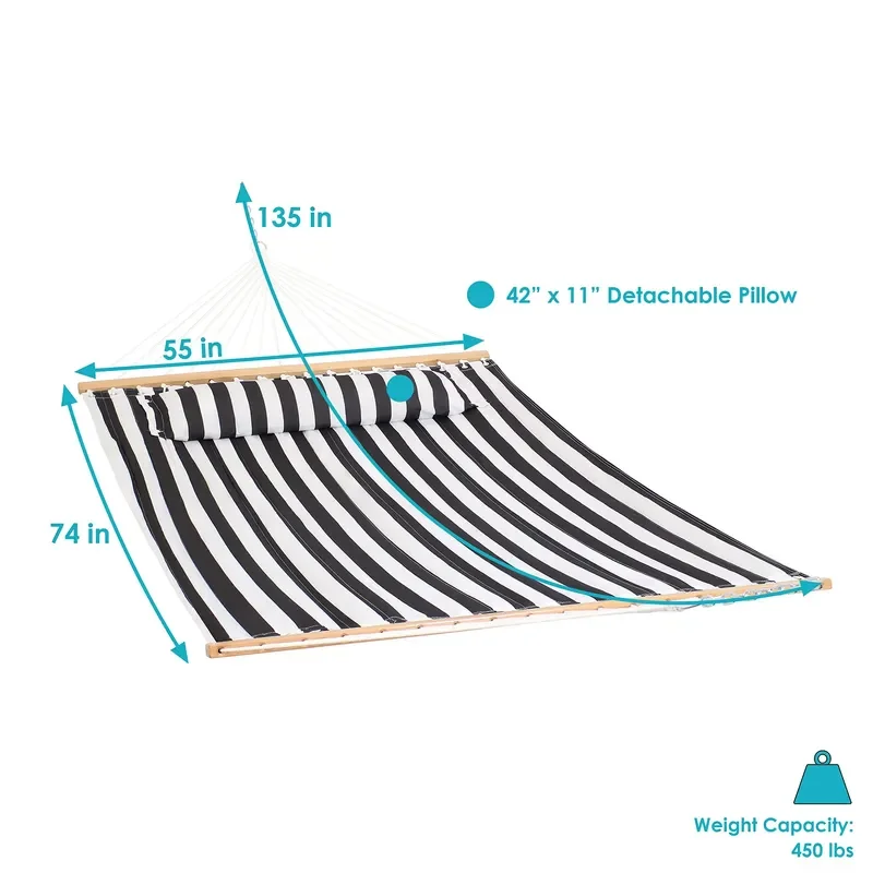 Factory Hot Sale Outdoor Quilted Fabric Hammock - Two-Person With Spreader Bars - Heavy-Duty 450-Pound Capacity