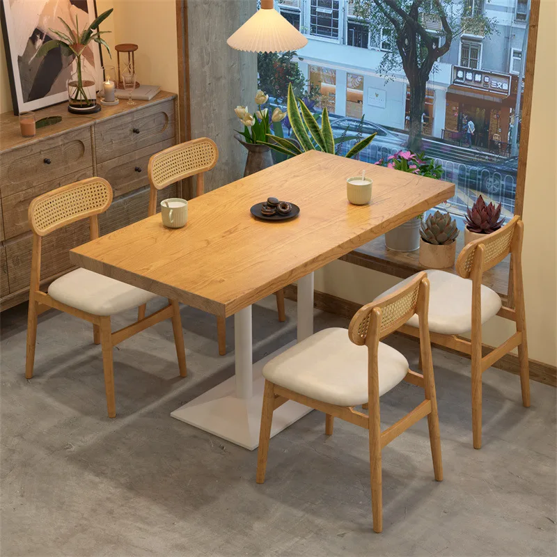 Coffee shop, casual solid wood dining table and chair combo restaurant, four-table tea restaurant, milk tea shop, one table with