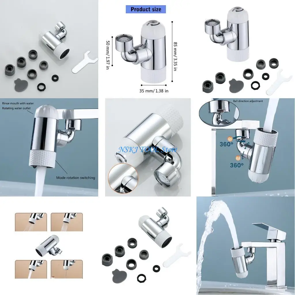 

L8RC Multifuntional Rotating Faucet Aerator Rotating Faucet Extender Bathroom Faucet Adapter Faucet Attachment Metal Texture
