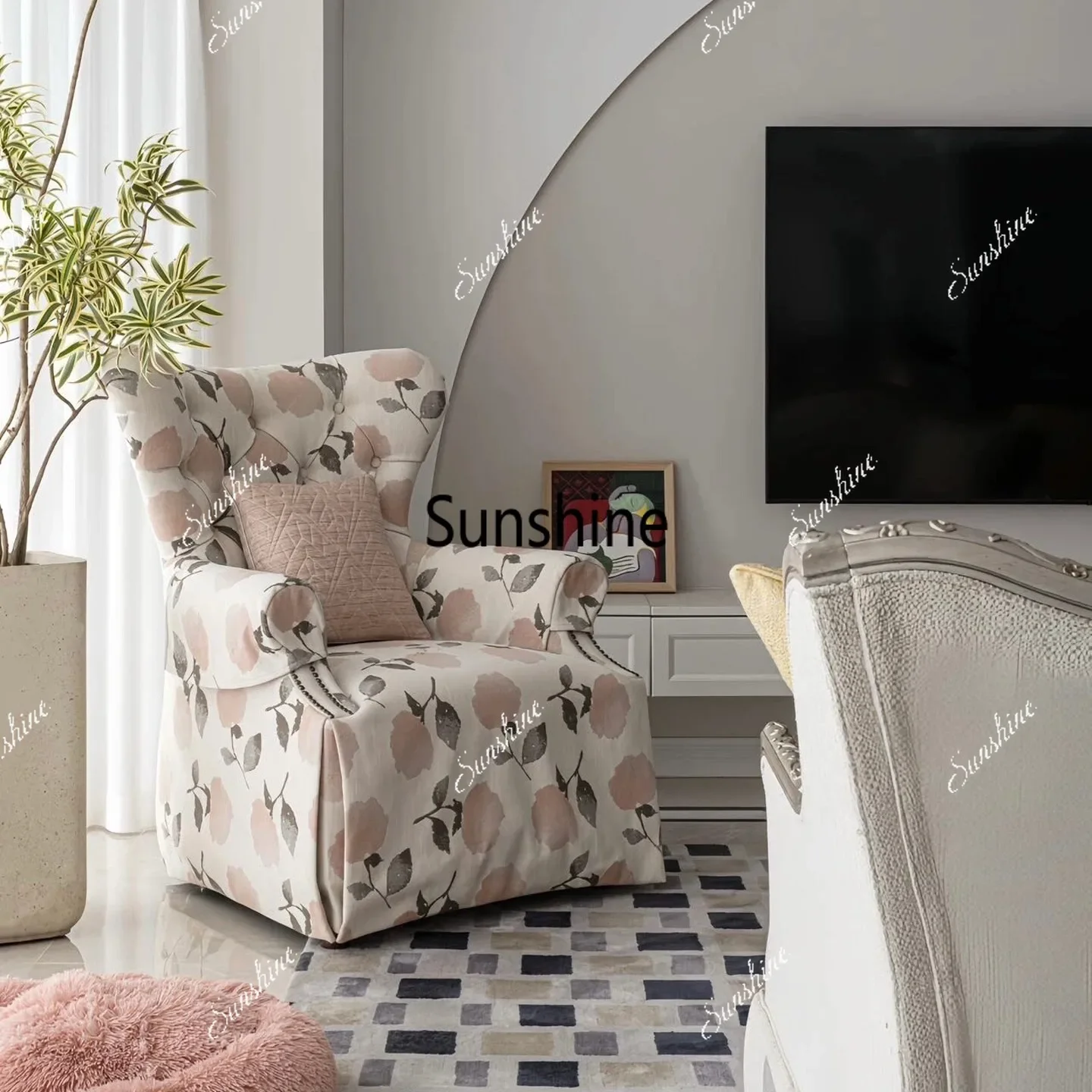 European high back single sofa chair living room bedroom balcony casual sofa chairTJ