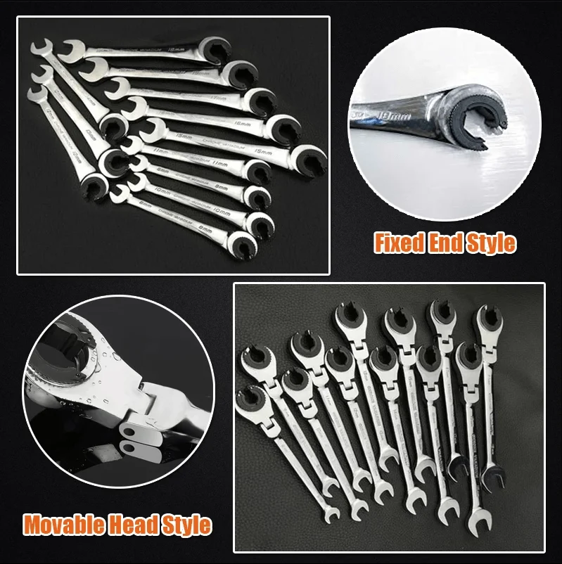 1Pc 8-19 mm Tubing Ratchet Spanner Combination Wrench Ratchet Flex-head Metric Oil Flexible Open End Wrenches Tools Dropshipping