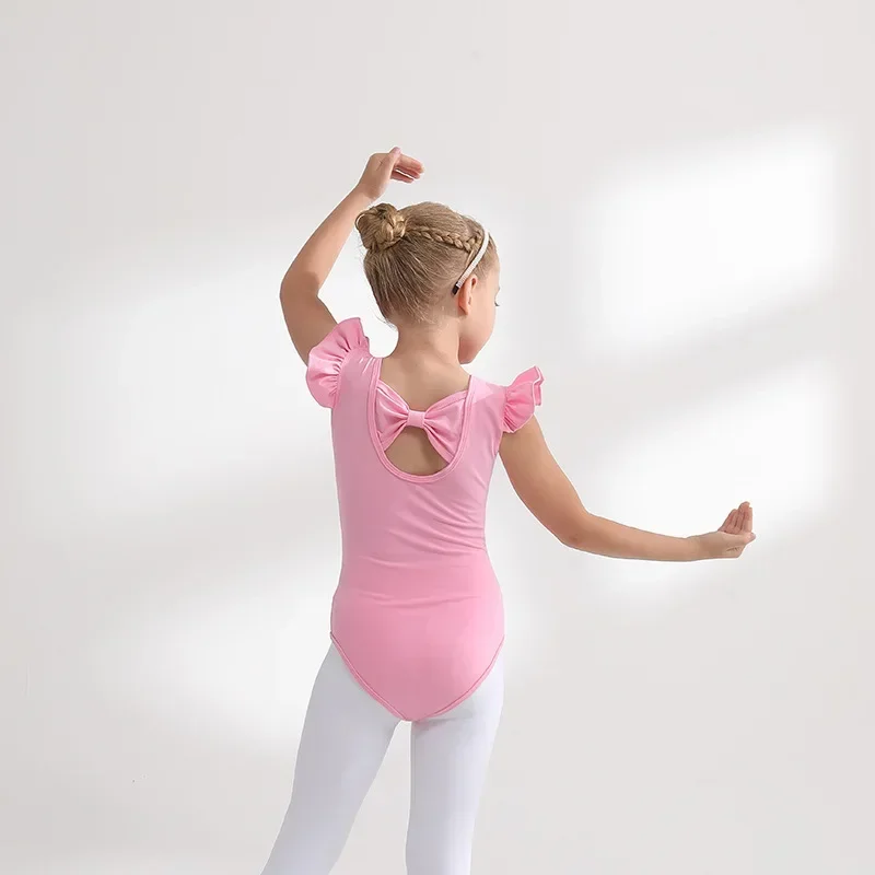 Ballet Dress Gymnastics Leotards for Girls Kids Puff Sleeve Ballet Dancewear Chiffon Tutu Skirts Kids Bowknot Dance Leotards