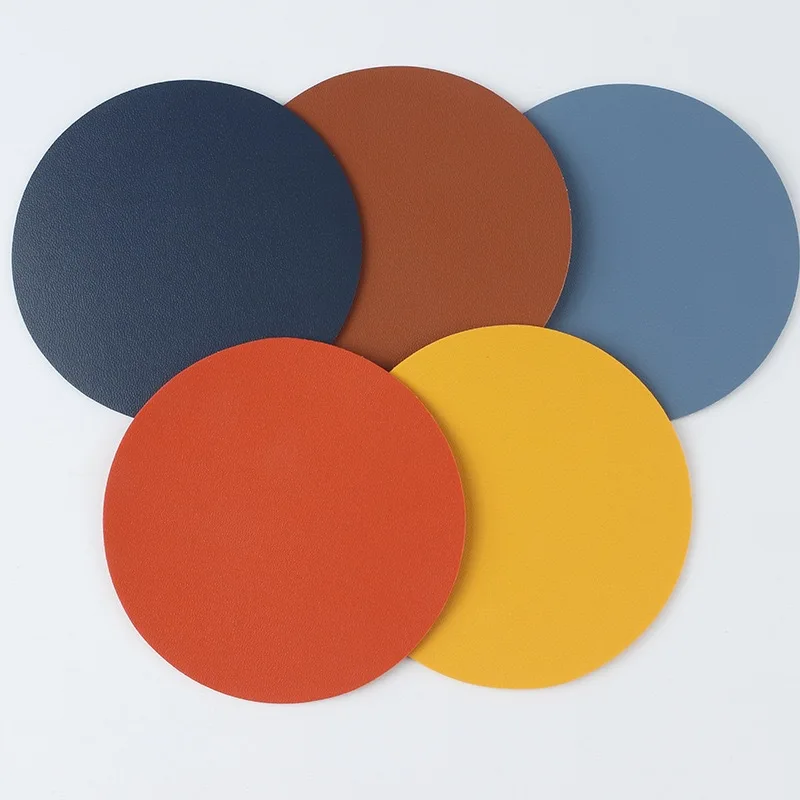 Plain Round and Square Coasters, Stylish and Simple Leather Coasters, Waterproof and Heat-insulating Solid-color Small Coasters