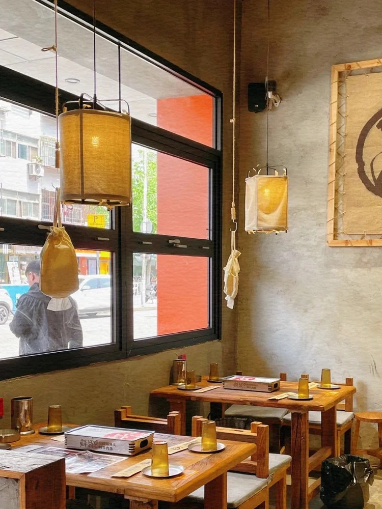 Handmade Woven Linen Craft Lantern Pendant Lamp Chinese Classical Restaurant Lighting Creative Kitchen Study Decor Hanging Lamps