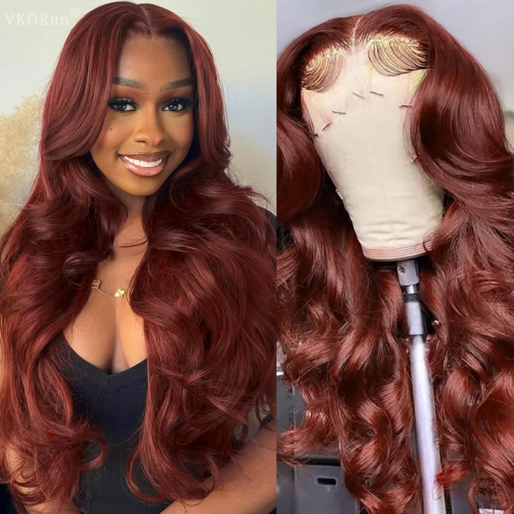البني المحمر الدانتيل الجبهة الباروكات شعر الإنسان 36 بوصة الجسم موجة الدانتيل الباروكة الأمامية 13x4 13x6 باروكة من شعر طبيعي شفاف قبل قطعها #1