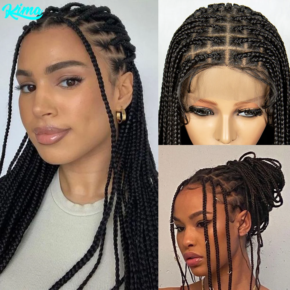 26 inch Kima Full Lace Braided Wigs Synthetic Stitch Box Braided Wig Goddess Braiding for Black Women