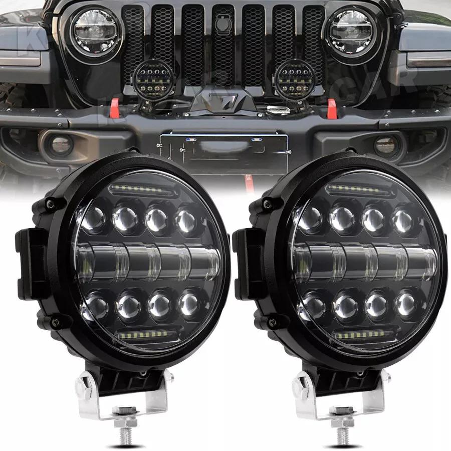 

Super Bright Offroad LED Work Light Bar Adjustable Mounting Bracket Daytime Running Light 7-inch 60w Round Led Lights Spotlight