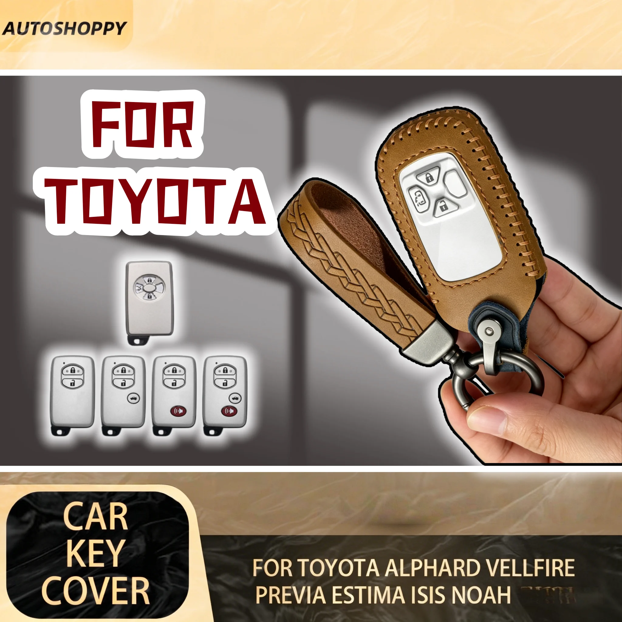 

Leather Smart Remote Shell Fob Protector Cover For Toyota Alphard Vellfire Previa Estima Isis Noah Voxy Car Key Case Cover