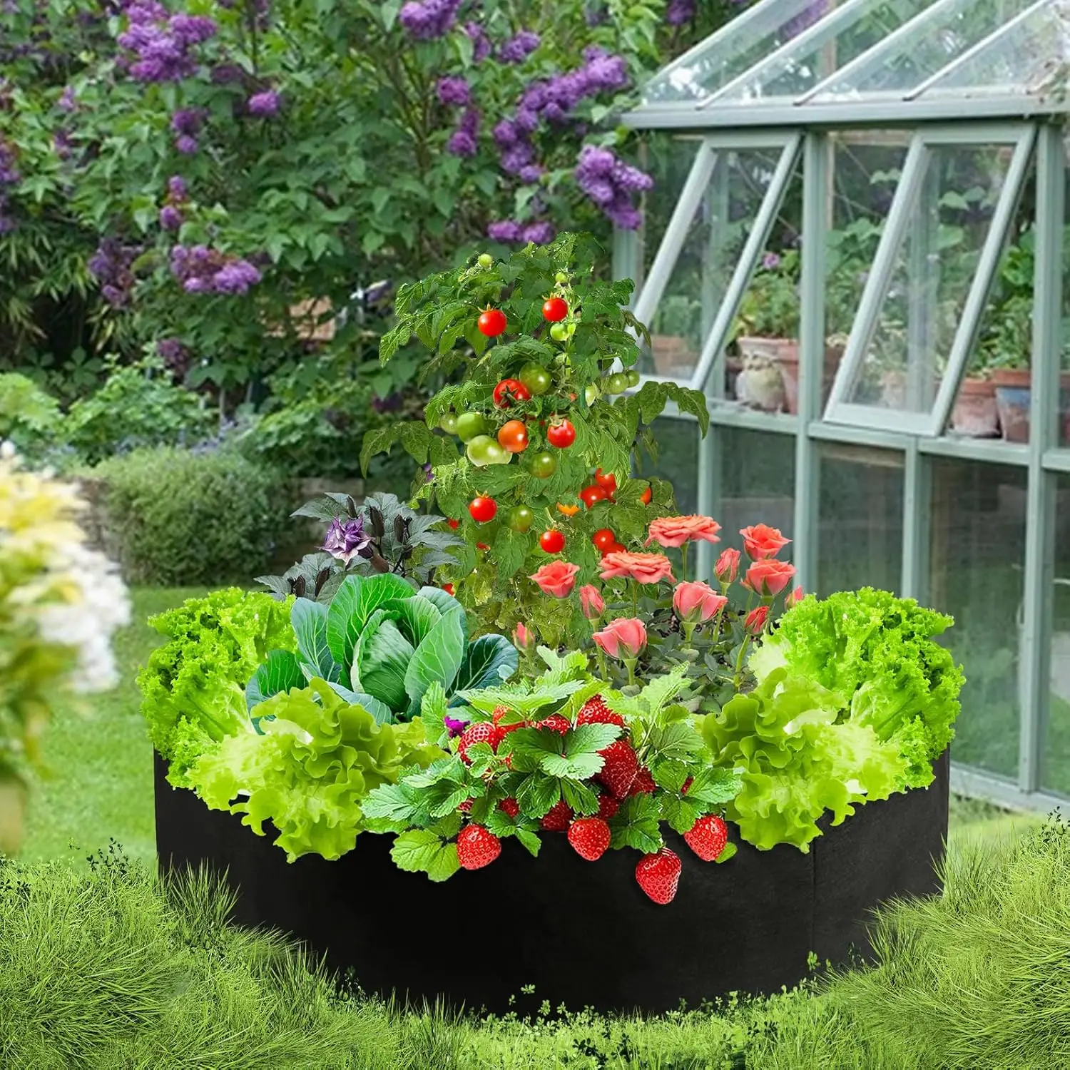 Plant Grow Bags Heavy Duty Fabric Raised Garden Planting Bed Round Breathable Felt Planting Container for Vegetables Flower Herb