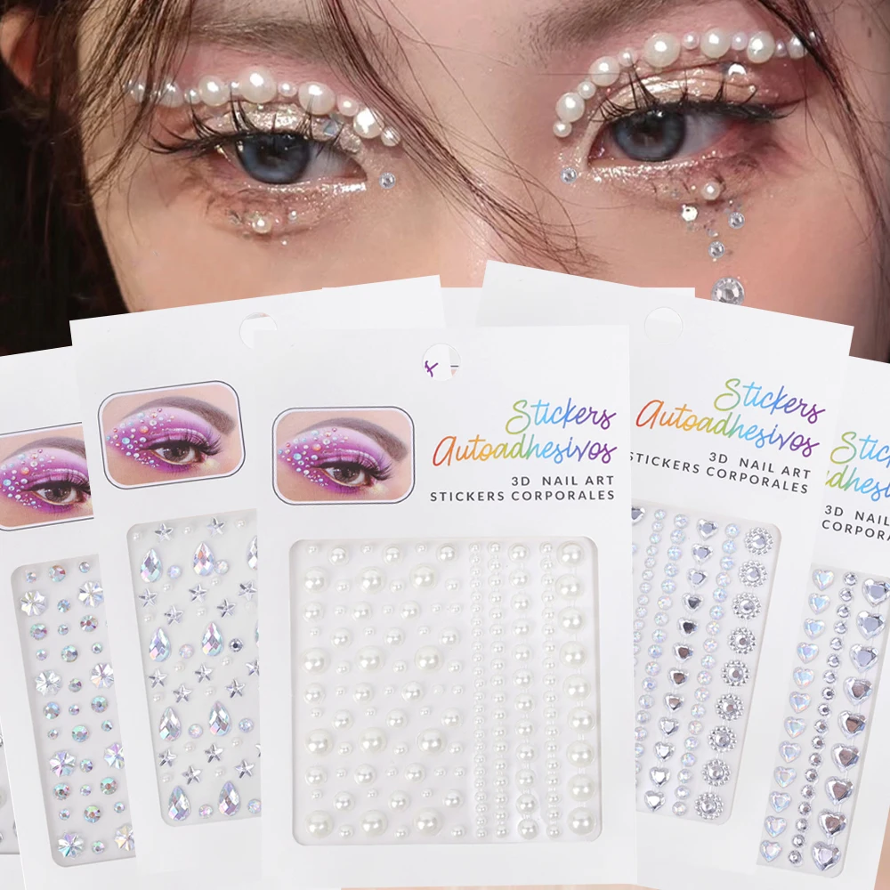 1/6pcs Self Adhesive Pearl Face Jewels อายแชโดว์สติกเกอร์ 3D เพชรชั่วคราว Tattoo เครื่องมือความงาม DIY Eye Body Art Decals