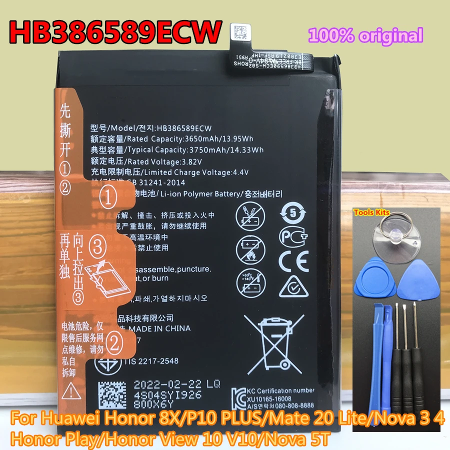 New Original HB386589ECW Battery for Huawei P10 Plus Honor Play 8X 20 20S Nova 3 4 5T PAR-LX1 PAR-LX1M PAR-LX9 PAR-AL00 PAR-TL20