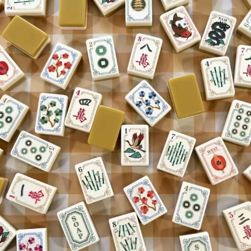 Spot straight hair, yellow crane pattern, acrylic, American mahjong tiles, home gift set, hand rub