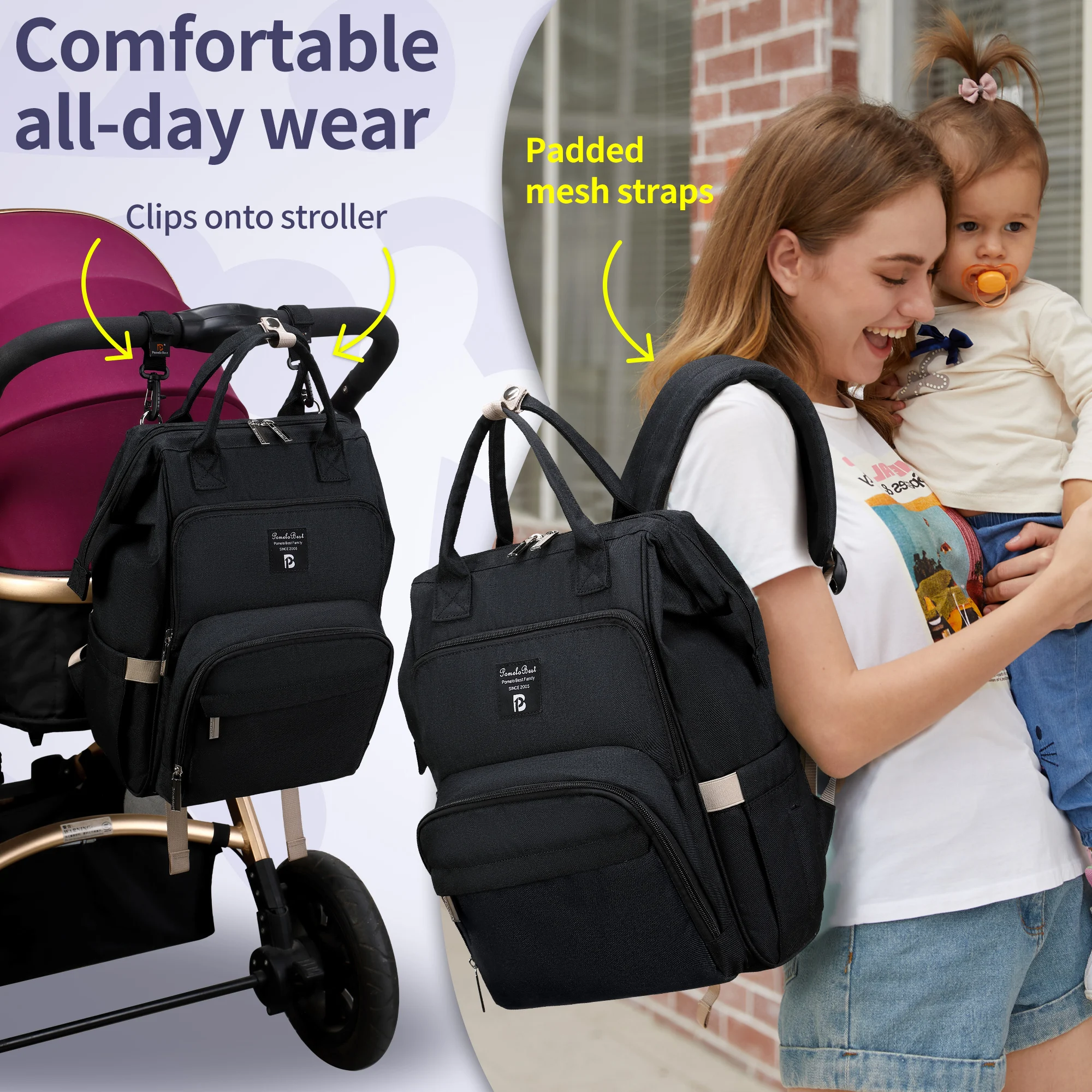 

Diaper Bag Backpack - Baby Essentials Travel Tote - Multi Function Waterproof Diaper Bag, Travel Essentials Baby Bag with Changi
