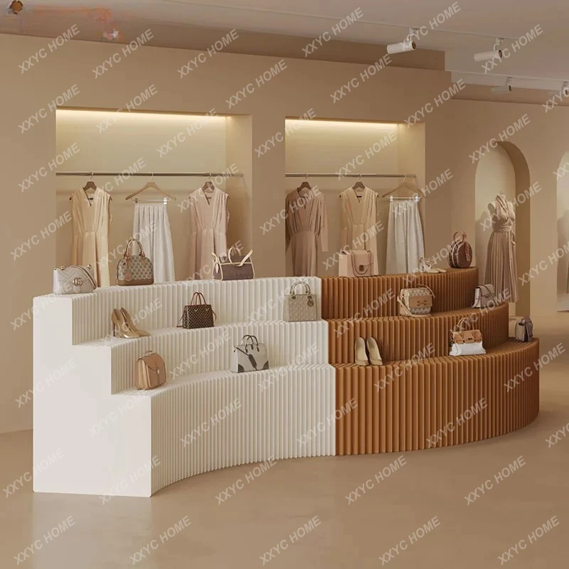 LWindow Exhibition Product Ornament Display Rack Three-layer White Ladder Telescopic Paper Display Rack