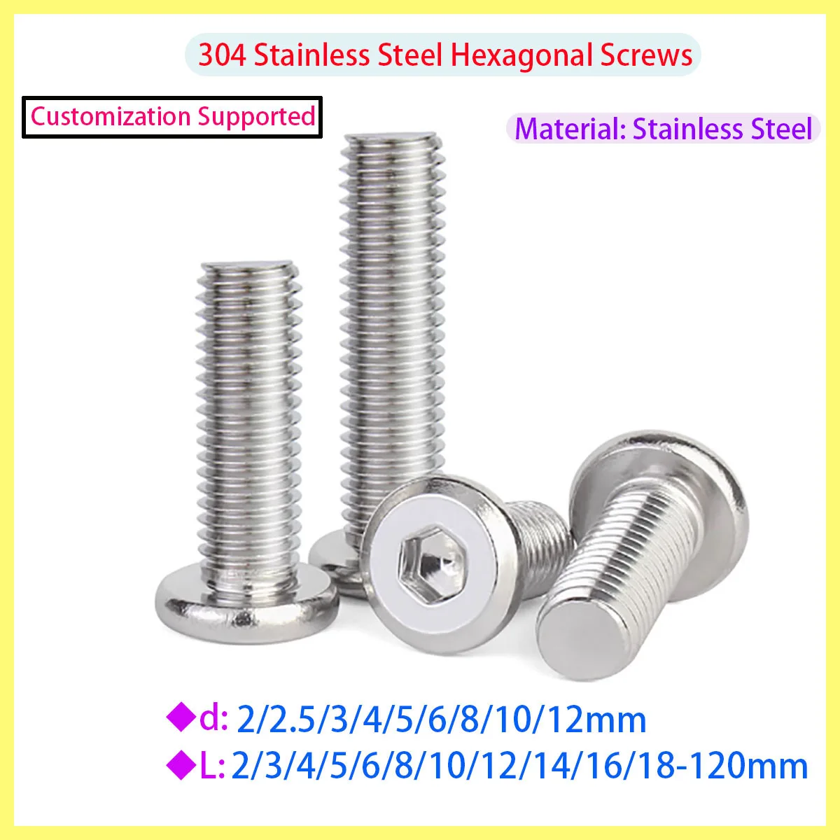 304 A2-70 Stainless Steel Hexagonal Countersunk Ultra-thin Flat Head Bolt Screw M1.6 M2 M2.5 M3 M4 M5 M6 M8