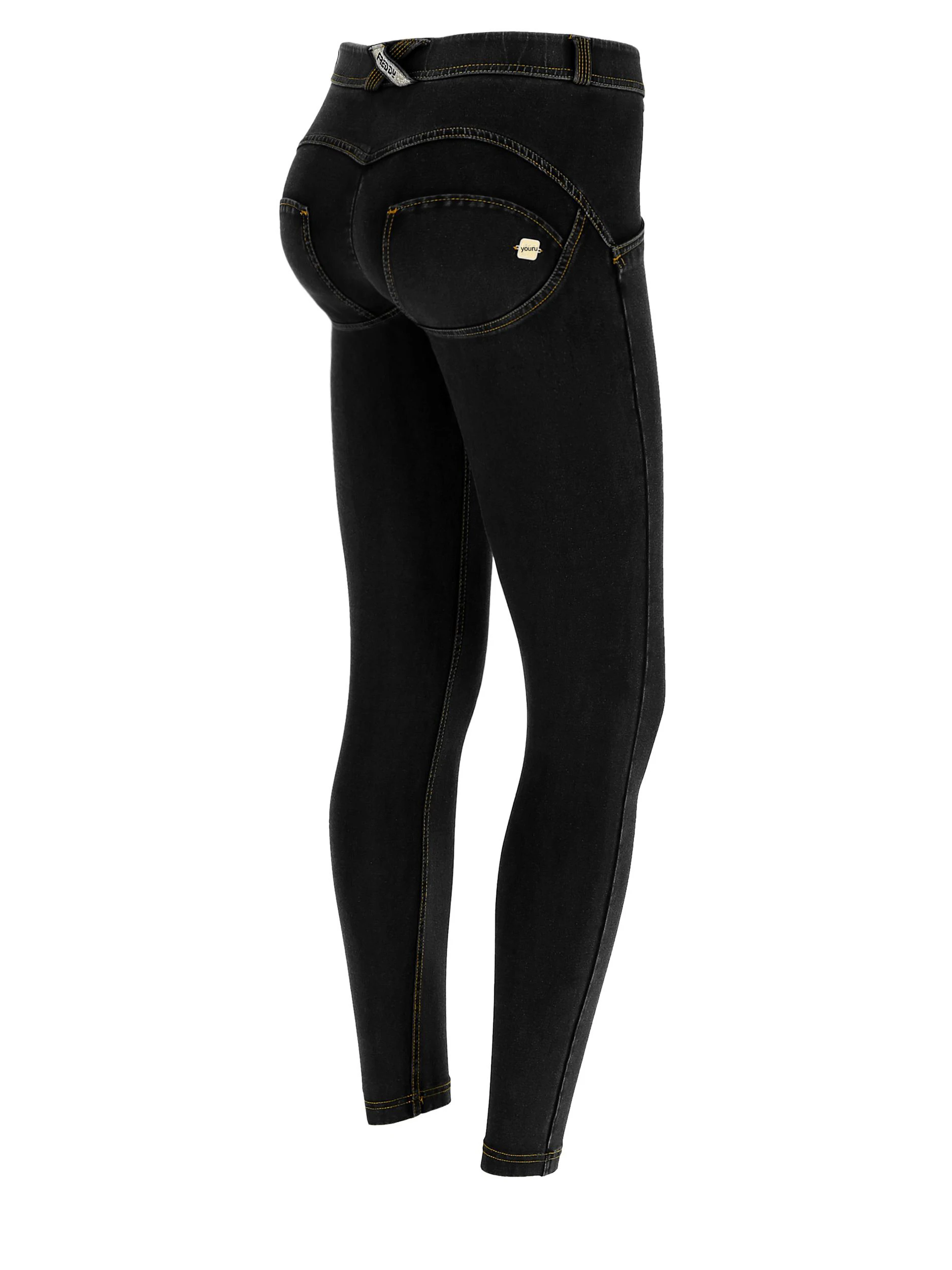 Pantaloni a vita bassa con volant a vita alta Fitn Yoga Pantaloni in denim attillati a metà elasticità per pendolari Chiusura con cerniera a vita alta