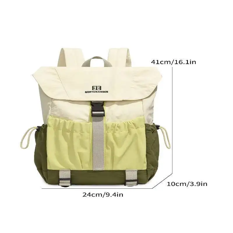 Block Flip Cover Backpack Waterproof Nylon Drawstring Design Buckle Adjustment Multiple Pockets for Daily Commute Travel Outdoor