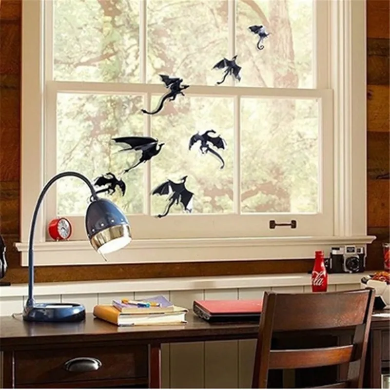 7pcs/lot 3D Gothic Dragon Wall Sticker Inspired Dragon Stereoscopic Wallpaper Home Window DIY Decoration