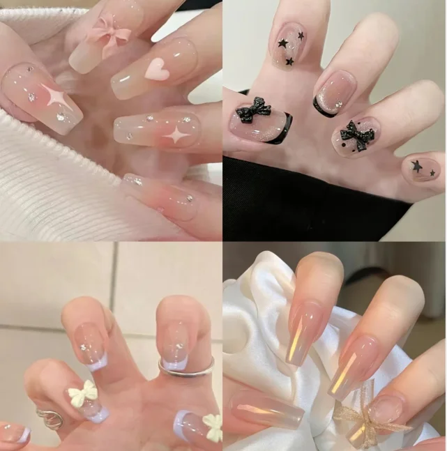 100pc Pink Beige Bow Resin Nail Art Decoration 3D Cream Color Bowknot Nail Charm Ornament Jewelry DIY Manicure Classic Accessory