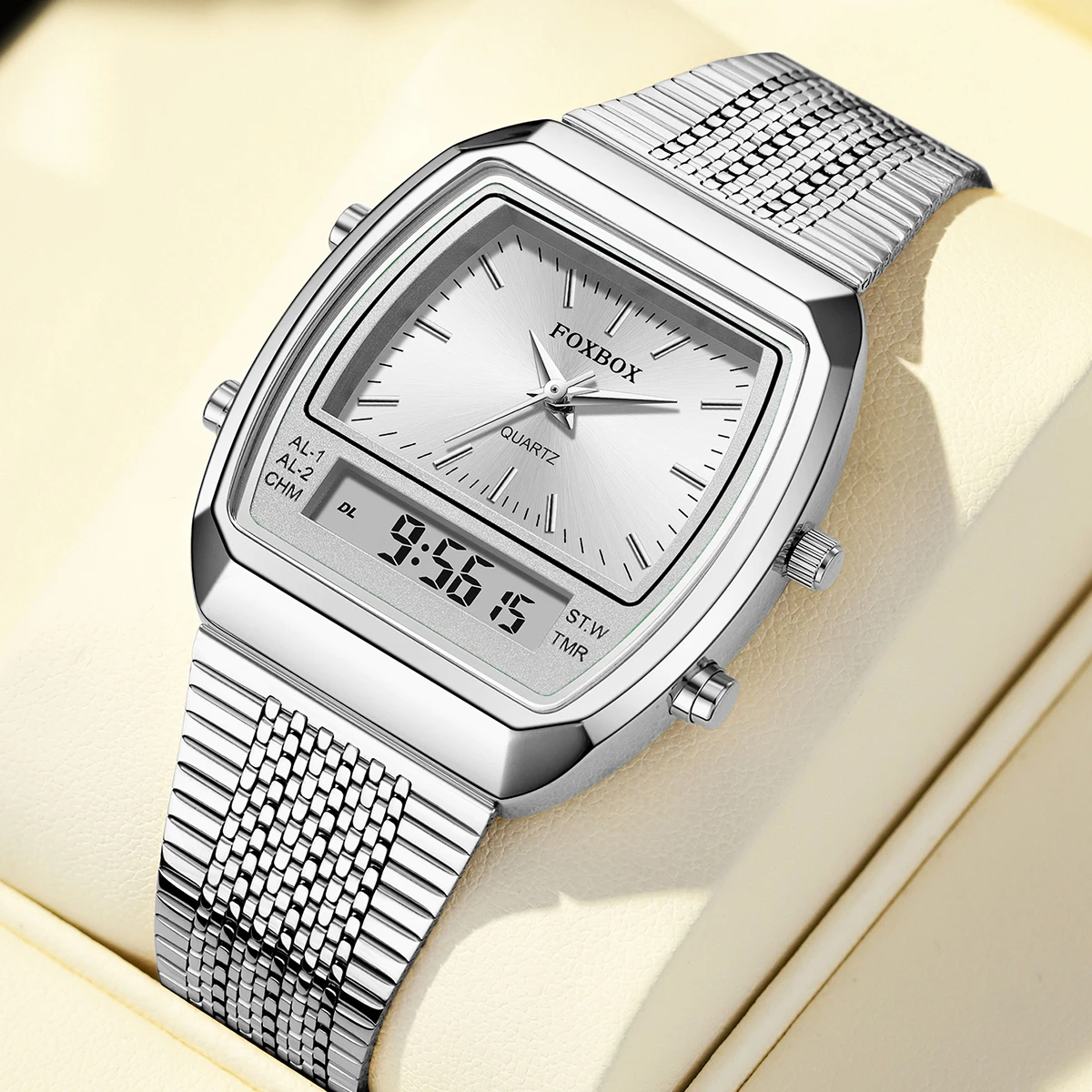 

FOXBOX новые роскошные мужские часы спортивные модные цифровые часы мужские водонепроницаемые светящиеся стальные кварцевые наручные часы Reloj Hombre + коробка