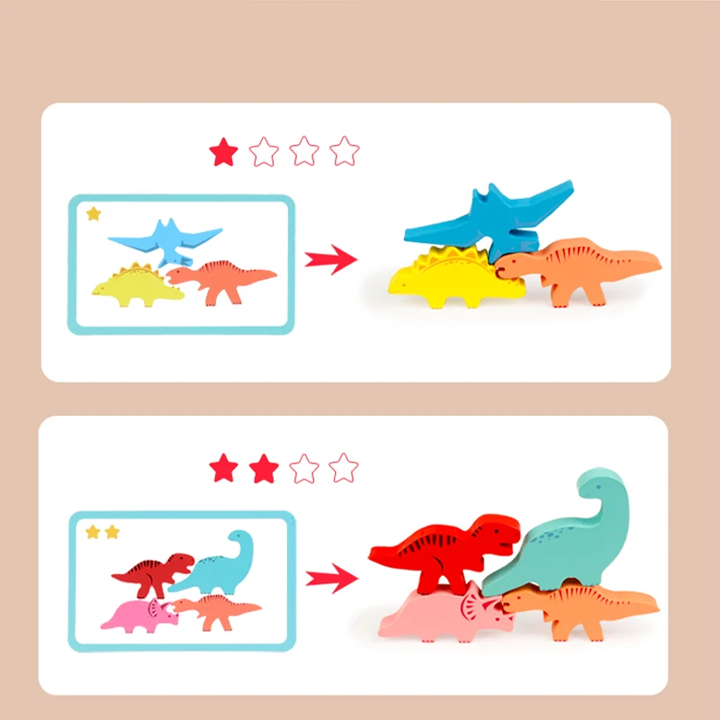 كتل التوازن الخشبية لعب للأطفال الحيوان ديناصور بناء التراص عالية مجلس ألعاب الخشب لعبة مونتيسوري الأولاد أطفال هدية