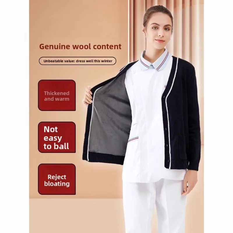 

Hospital Nurse Sweater Jacket Cardigan Women's Fleece Thickened Duty Room Doctor Clothes Can't Pilling Nurse Uniform Hospital