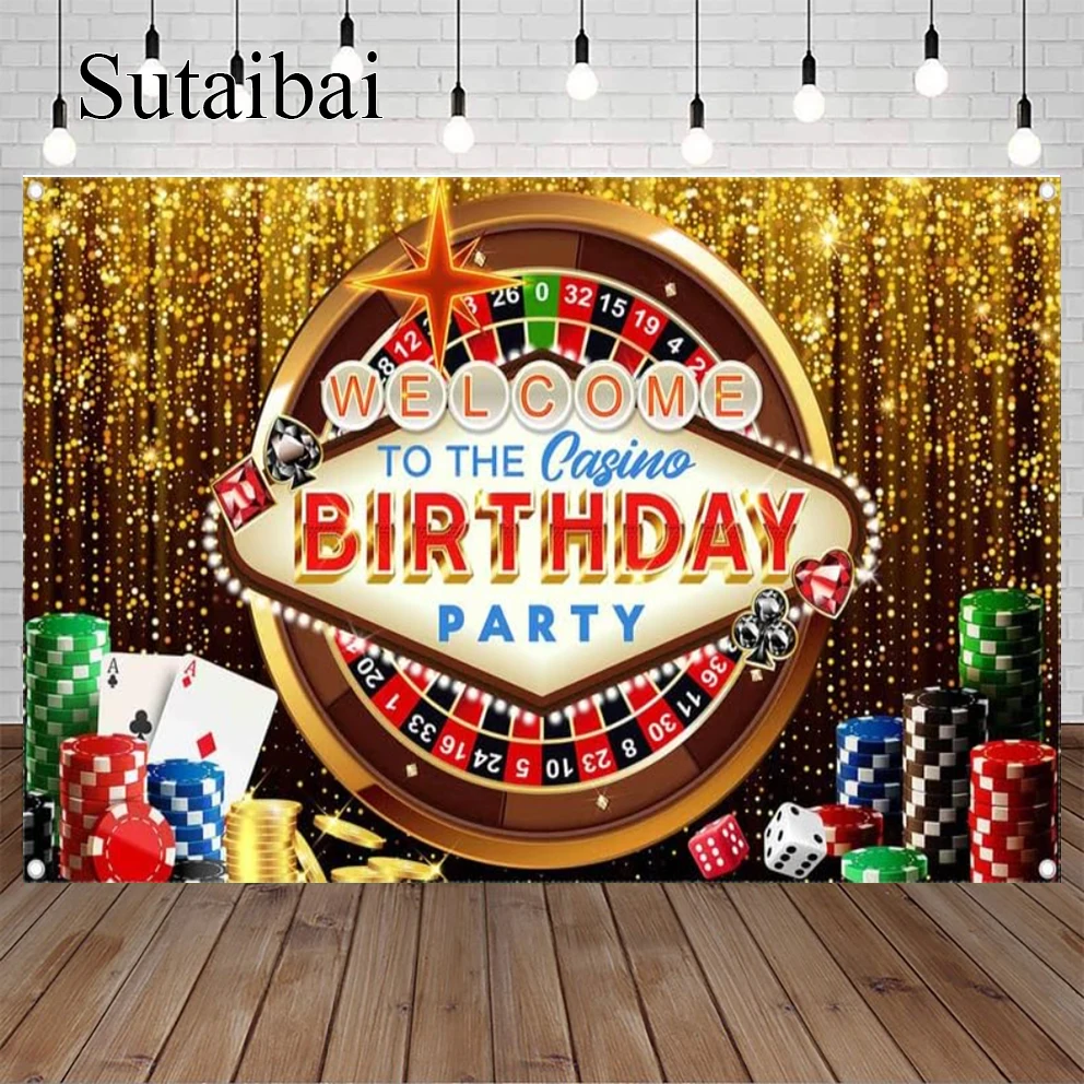 

Casino Birthday Backdrop Las Vegas Casino Night Photography Background Poker Cards Dice Banner Baby Shower Party Decorations