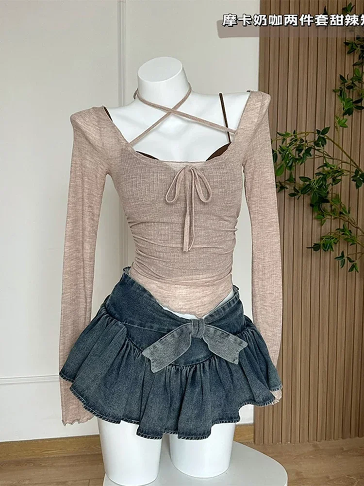 Women Denim Blue Jean Skirts Shorts 2024 Summer Bow Hot Girls Mini A-line Skirt Streetwear Sexy Y2k Irregular Kawaii Coquette