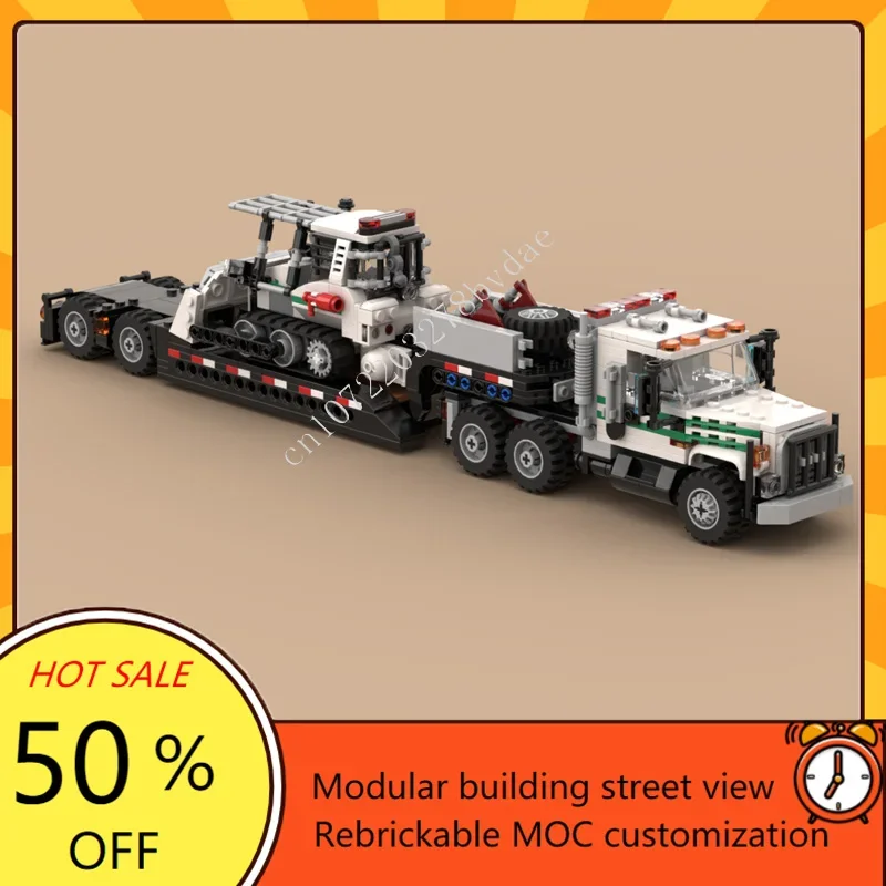 

870PCS MOC Forest Fire Service Lowboy Transporter & Bulldozer Set Express locomotive Building Block DIY Assembly Sets Toys Gifts