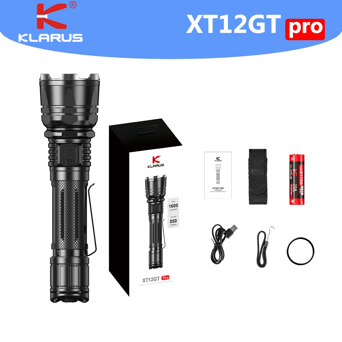 pro lanterna tatica 1600 lumens carregamento usb por 21700 18650 bateria li ion mais novo klarus xt12gt 01