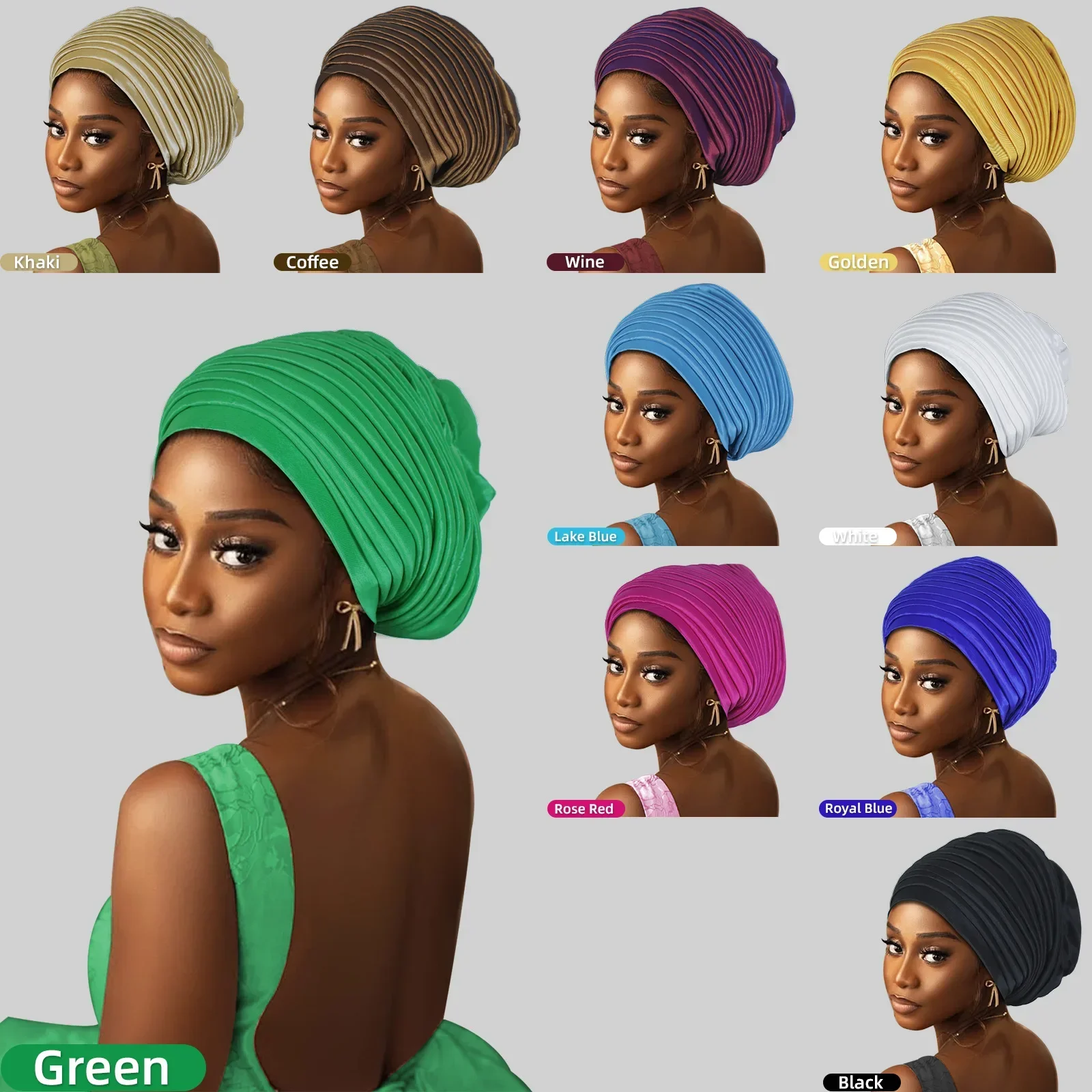 

2025 New African Women's Turban Cap Nigeria Female Head Wraps Already Made Auto Gele Headtie Muslim Turbans Party Headpiece