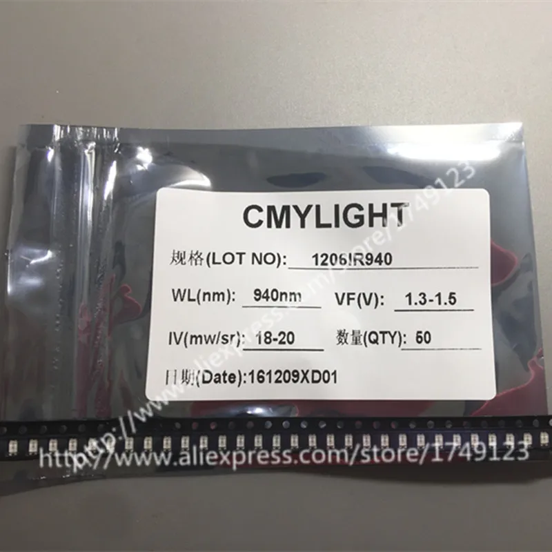 1000PCS 1206 3216 3.2*1.6mm 940nm SMD Infrared Lamp IR LED 1.3-1.5V 18-20mW Remote/Monitoring Light Beads