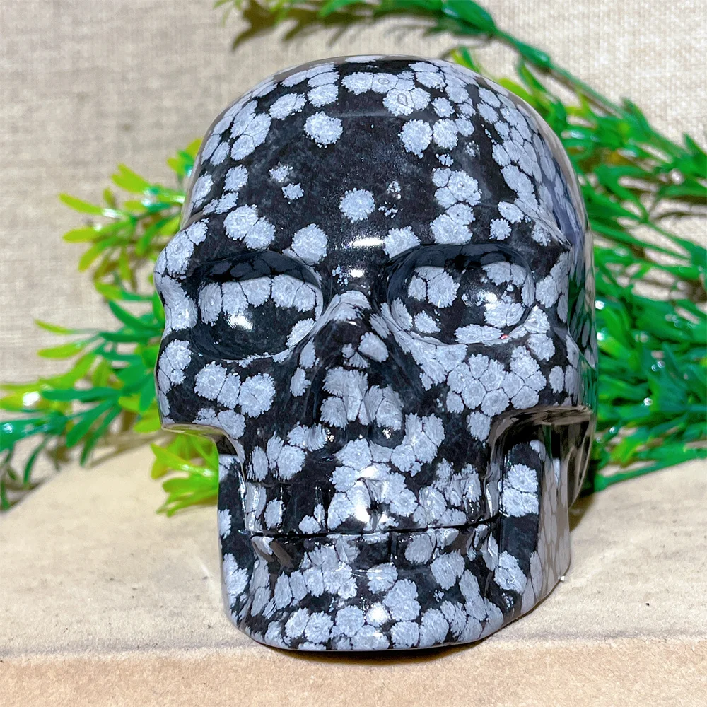 Snowflake Black Obsidian Crystal Natural Stone Skull Carving Quartz Mineral Beauty Gemstones Minerals Ornaments Home Decoration