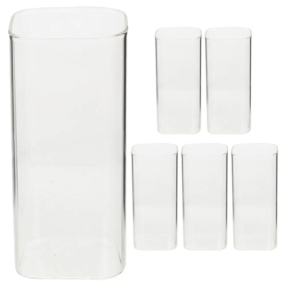 6Pcs Glass Cup Set Clear Square Drinking Glasses Household Coffee Tea Water Cups Versatile Beverage Glasses for Home Office Bar
