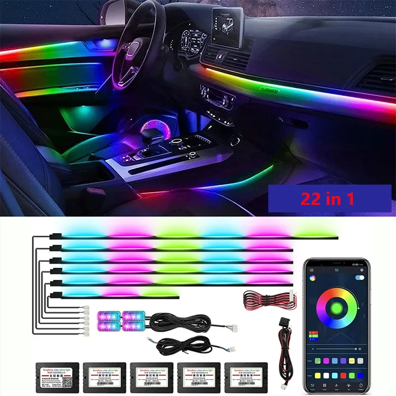 

22 In 1 Neon LED Car Interior light Led Ambient Car Light Decorative Acrylic Car Lamp Accesso For Full Universal Atmosphere